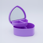 DIY Decoden customizable heart-shaped jewelry box with two-tier design and built-in mirror, ready to be decorated with frosting-inspired glues, decorative sprinkles, and charms.