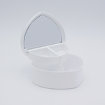 DIY Decoden customizable heart-shaped jewelry box with two-tier design and built-in mirror, ready to be decorated with frosting-inspired glues, decorative sprinkles, and charms.