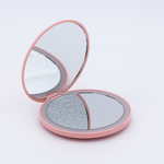 DIY Decoden customizable compact LED mirror in soft pink with frosting-inspired glues, decorative sprinkles, and charms for personalization. Includes built-in LED light and charging cable.